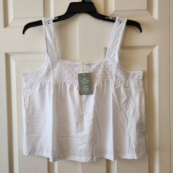 H&M White Sleeveless Tank Top 100% Cotton Fabric Size L - Picture 1 of 7
